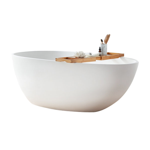 Pensen(55.1"Lx30.7"Wx20.5"T) Matte White Solid Surface Freestanding Bathtub,Egg Oval Shaped